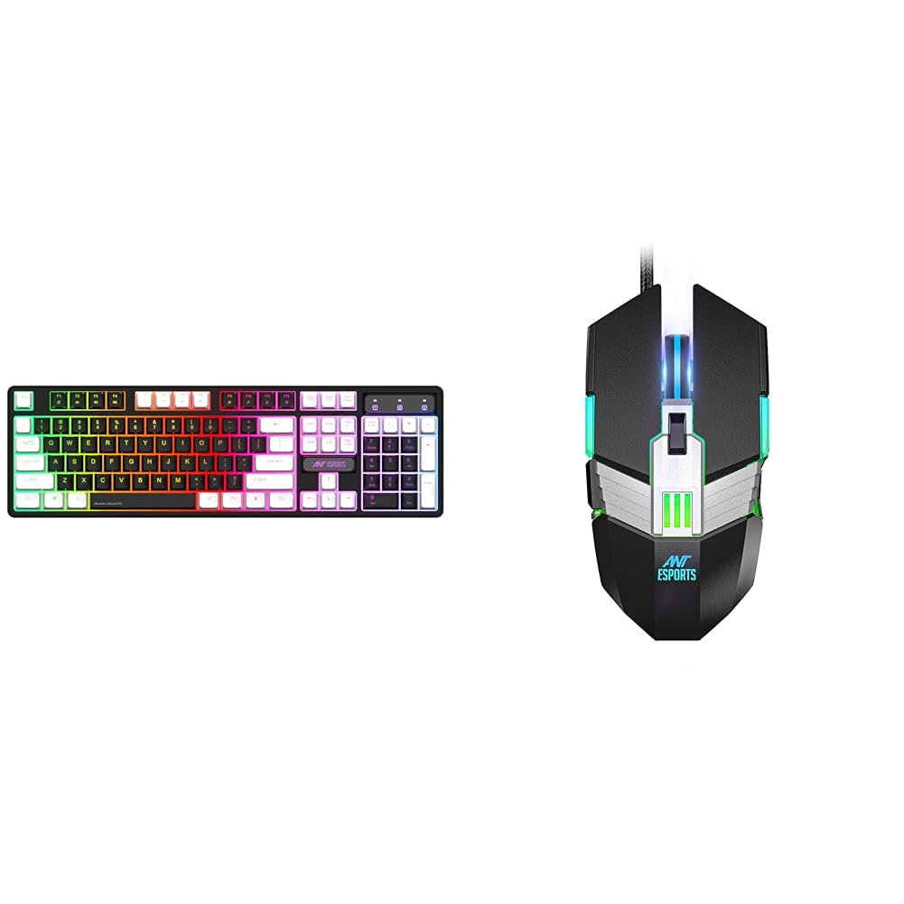 Ant Esports MK1400 Pro Backlit Membrane Wired Gaming Keyboard with Mixed Colour Lighting, White & Bl