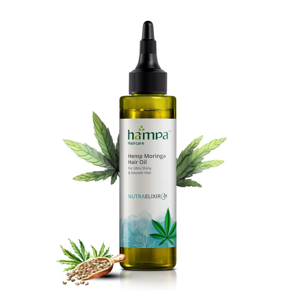 Hampa Hemp Moringa Hair Oil 100ml, Moisturizes and Hydrates for Ultra Shiny and Smooth Hair, with Hemp, Moringa, Chamomile, Ylang Ylang, No Toxins or Mineral Oil, for Men & Women, All Hair Types