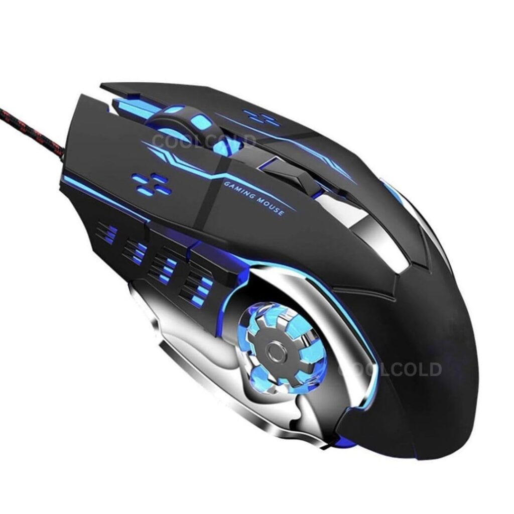 COOLCOLD viboton Gaming Mouse Wired USB 2.0 Optical Mouse 3200 DPI Adjustable LED Backlight 6 Buttons 4 Color Breathing Lights Ergonomic Design with 1.5M Durable Nylon Cable for Laptop PC Computer
