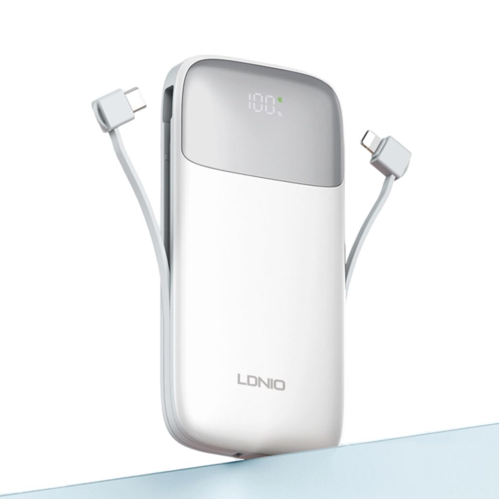 T Teclusive 22.5W+20W PD QC Super Fast Charging 20000mAh Power Bank with Built in Cables Digital Display | High Speed Powerbank with Attached iPhone Type C Cable | 2 Output Cables + USB Type C Ports