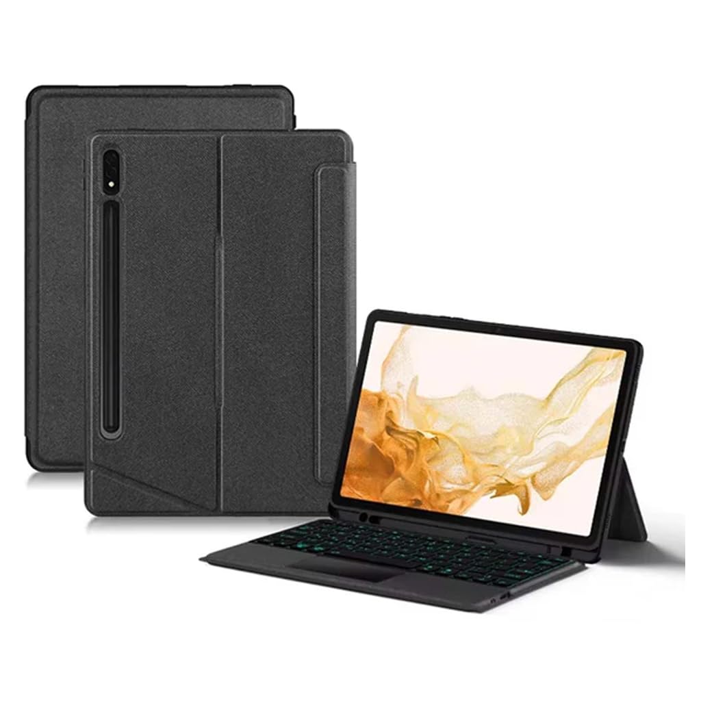 TECPHILE Keyboard Case for Samsung Galaxy Tab S8 /S7 11” (SM-X700, SM-X706, SM-X706B, SM-X706U, SM-X706N) Folio Cover with Large Trackpad, 7 Color Backlit, S Pen Holder, Adjustable Kickstand