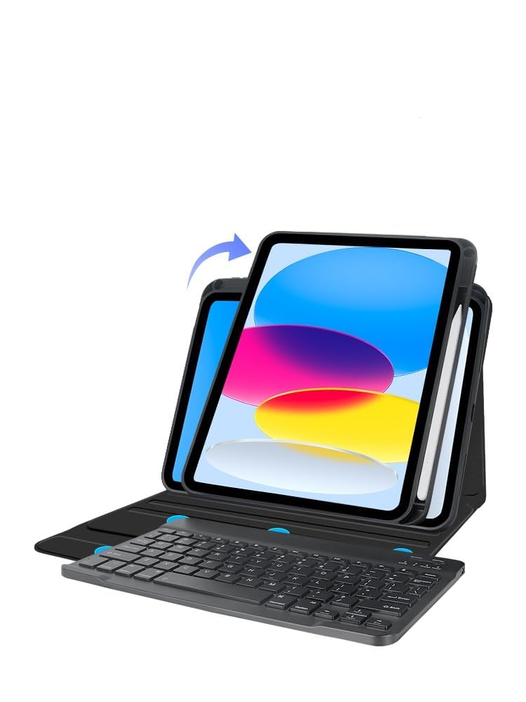 JUQITECH Keyboard Case for Samsung Galaxy Tab S10 Ultra/S9 Ultra/S8 Ultra 14.6 inch, 7-Colors Backlight Detachable Wireless Keyboard, Slim Protective Folio Case with S Pen Holder (S10 Ultra 14.3")