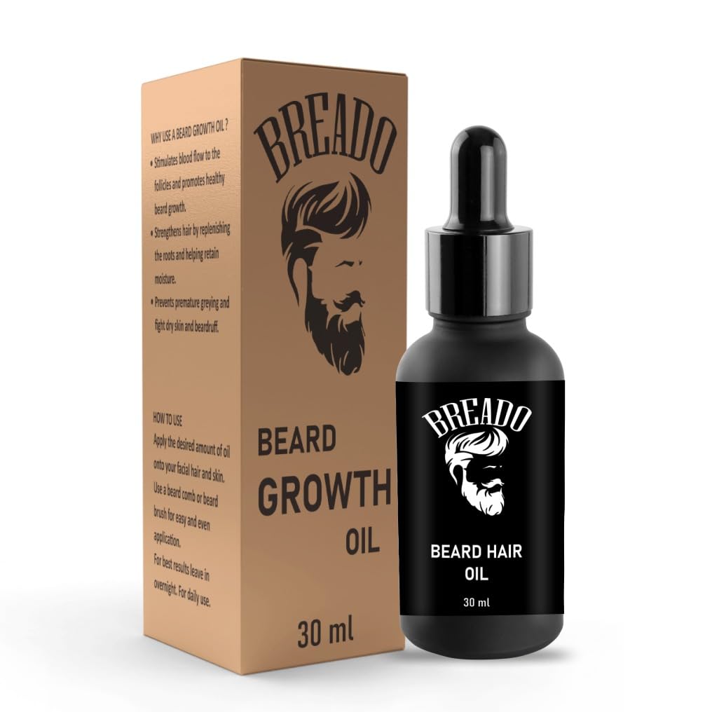 BREADO Beard Hair Oil for Men – NaTturRal Beard GrowwtHh & ConditTioning Formulla | SoFftens, Nourishhes & Lightweight Non-GrReasYy GroomMing Oil gift for brother – 30ml