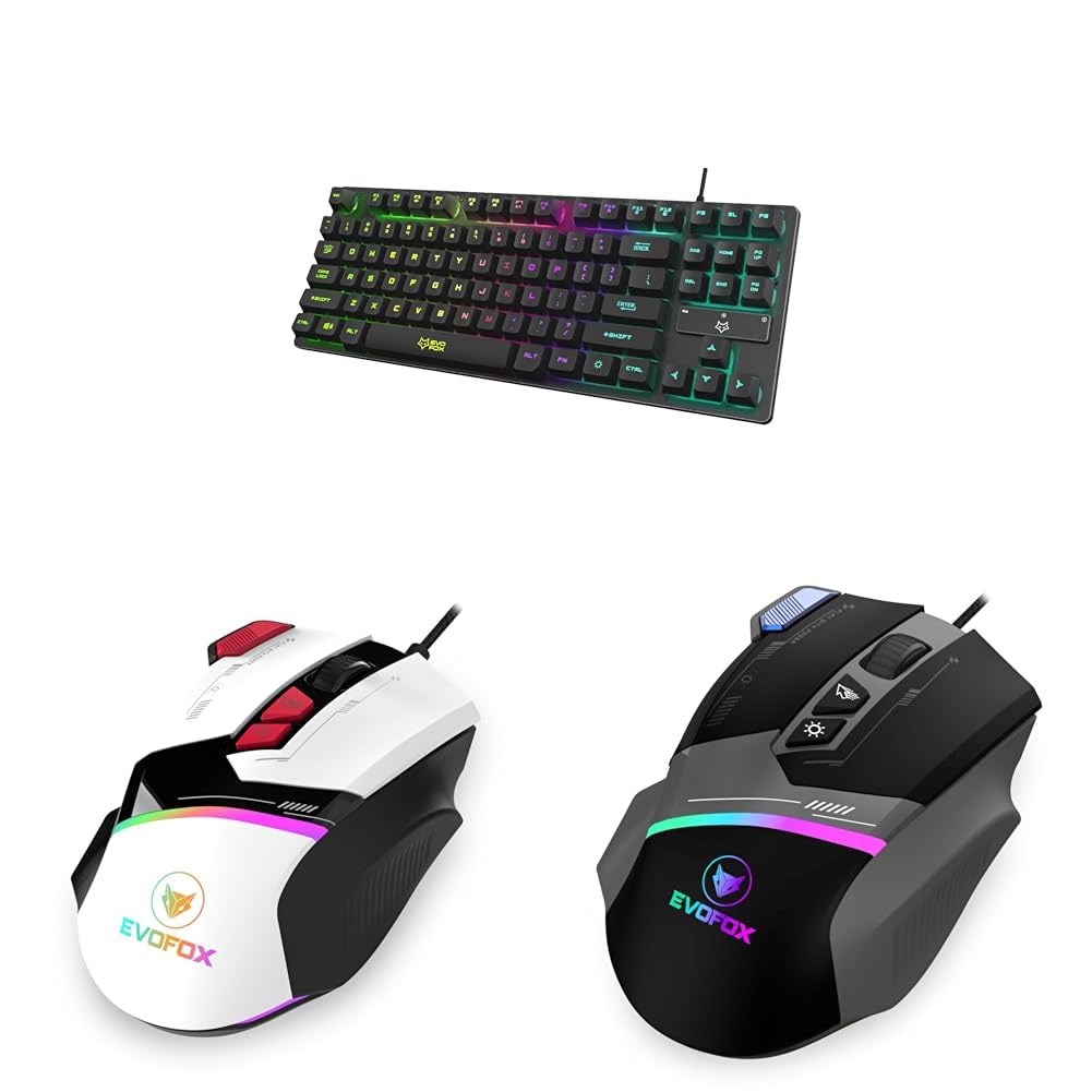 EvoFox Fireblade Wired TKL Gaming Keyboard with Breathing Effect and Blaze Programmable Gaming Mouse with 1000Hz Polling Rate