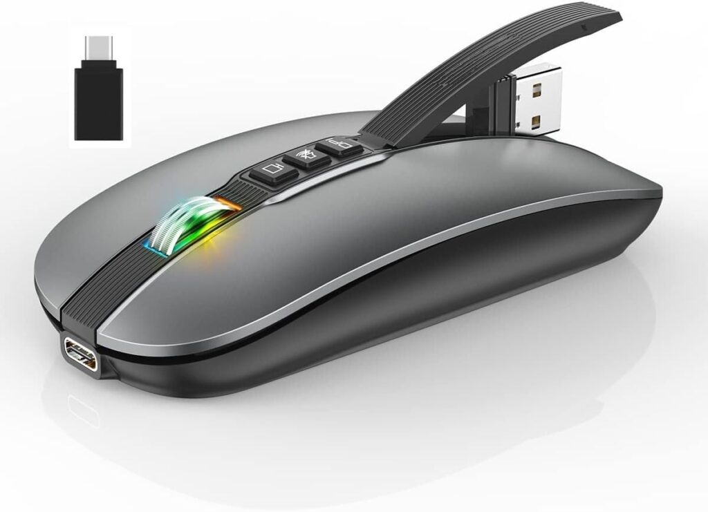 FKU M113 F_Mouse Dual Mode Multifunctional Bluetooth Mouse with Multiple Buttons for Desktop Display, Mute, and DPI Adjustment, Wireless Mice to Help Better Complete Work and Study (Grey)