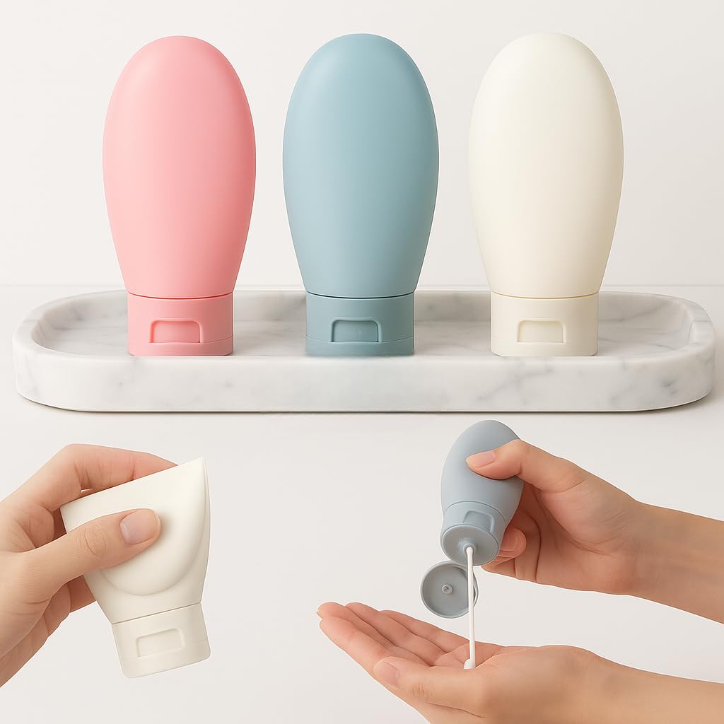 Nibbler Pack of 3 Travel Bottle Kit for Toiletries, Leak Proof Travel Size Bottles, Travel Containers with Bag Refillable, Empty Bottles Set for Lotion Shampoo, Conditioner Liquid, BPA Free