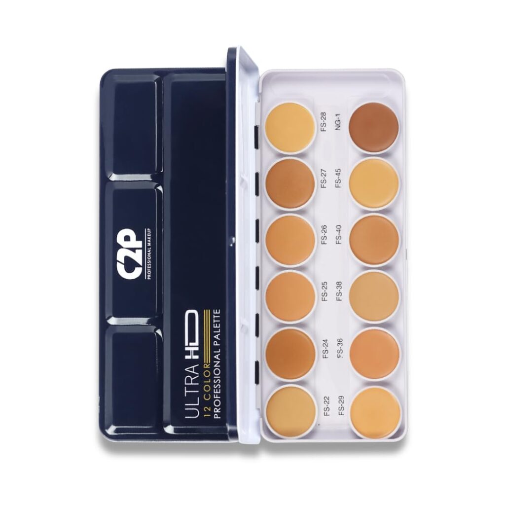 C2P Pro Original Colour Supraemeshield 12-in-1 Concealer and Foundation Palette for Face Makeup | Cream-Based Contour, Color Corrector & Foundation | Hides Blemishes & Dark Circles | Buildable Coverage, Ideal for Dry Skin | 42g