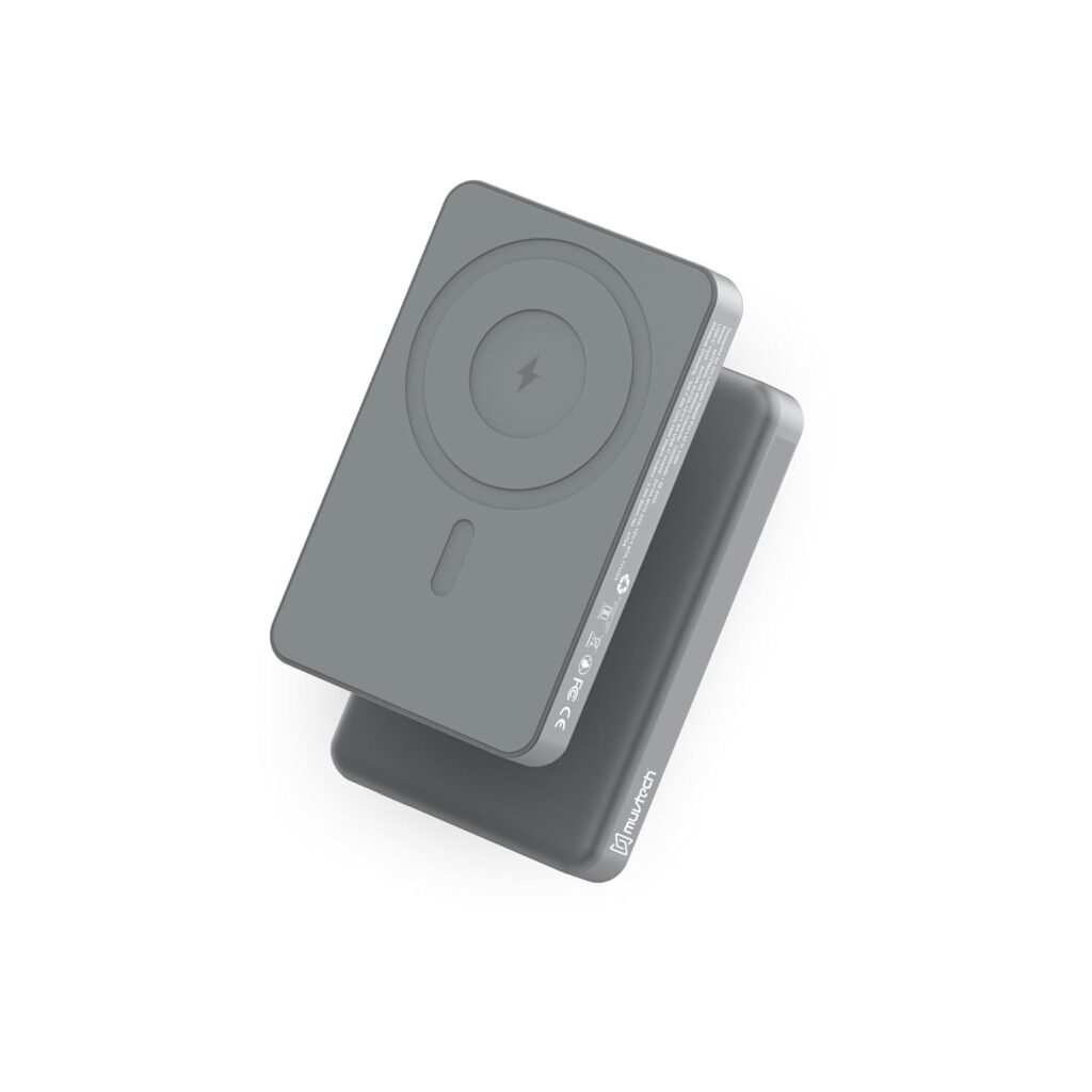 Muvtech Slim Pro 10000mAh Aluminium Body Powerbank Wireless Magnetic Hold Fast Charging Power Bank, Pocket Size Flight Friendly 20W Wired Output Compatible for iPhone, iWatch & Qi Enabled Devices