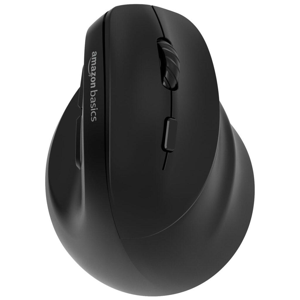 Amazon Basics 800mAh 2.4GHz Ergonomic Wireless Mouse for PC, Mac, Laptop | Bluetooth 5.0 | 4 Adjustable DPI (800, 1200, 1600, 2400) | Black