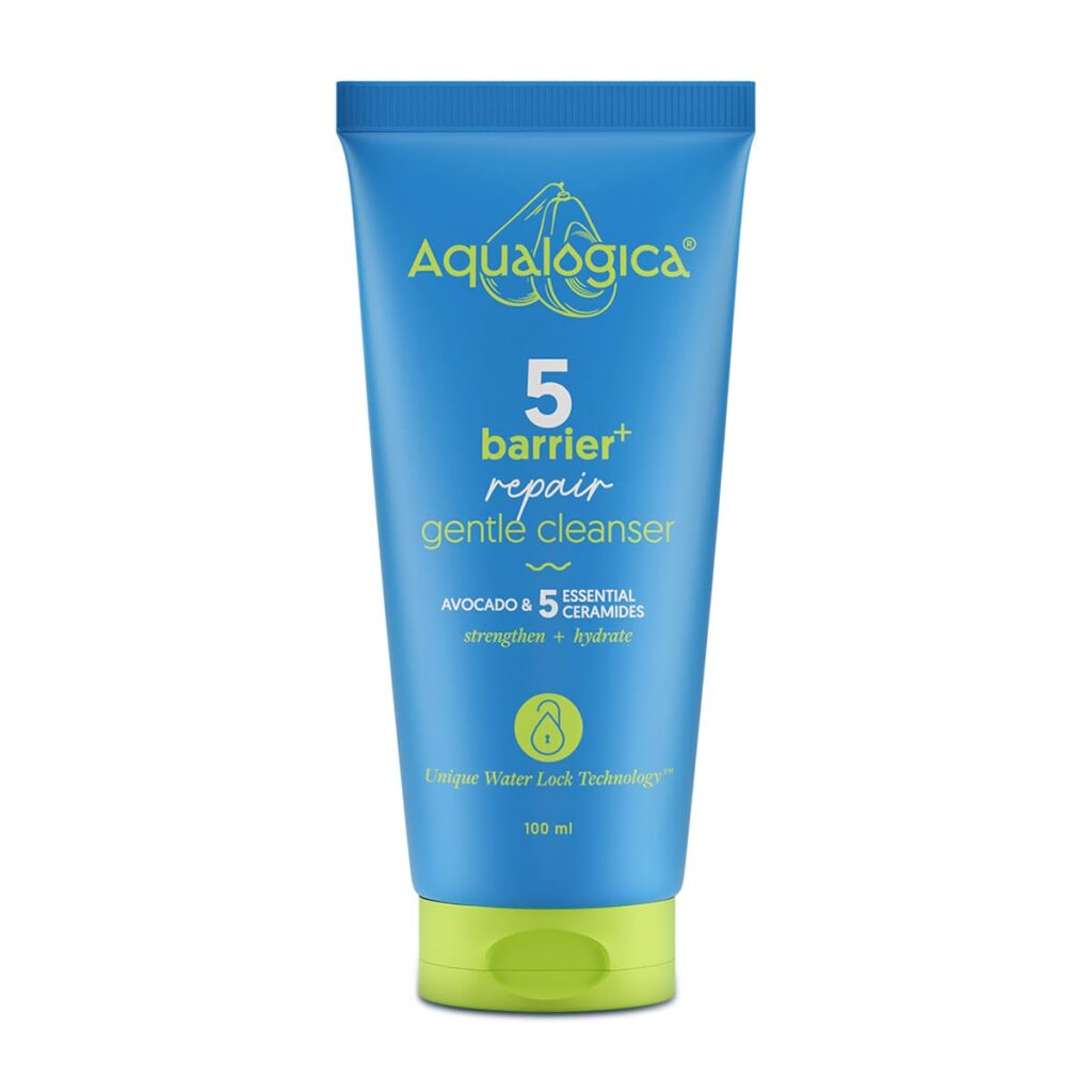 Aqualogica 5 Barrier+Repair Gentle Face Cleanser With Avocado&5 Essential Ceramides-100Ml| Dry To Normal,Sensitive Skin|Strengthens Skin Barrier|Non-Oil Stripping|Gently Cleanses&Hydrates|Men&Women