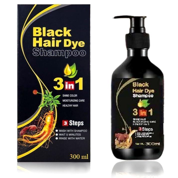 BLOSDREAM Organic Herbal Natural 3 in 1 Hair Dye Instant Black Hair Shampoo for Women & Men 100% Coverage Shampoo 300ml- Black-1