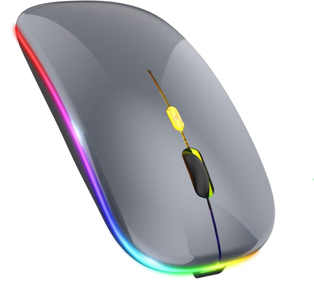 QIIVI 2.4G Wireless + Bluetooth Mouse, Portable Mobile Optical Office Mouse with USB & Type-c Receiver, 3 Adjustable DPI Levels for Notebook, PC, Laptop, Computer (Gray)