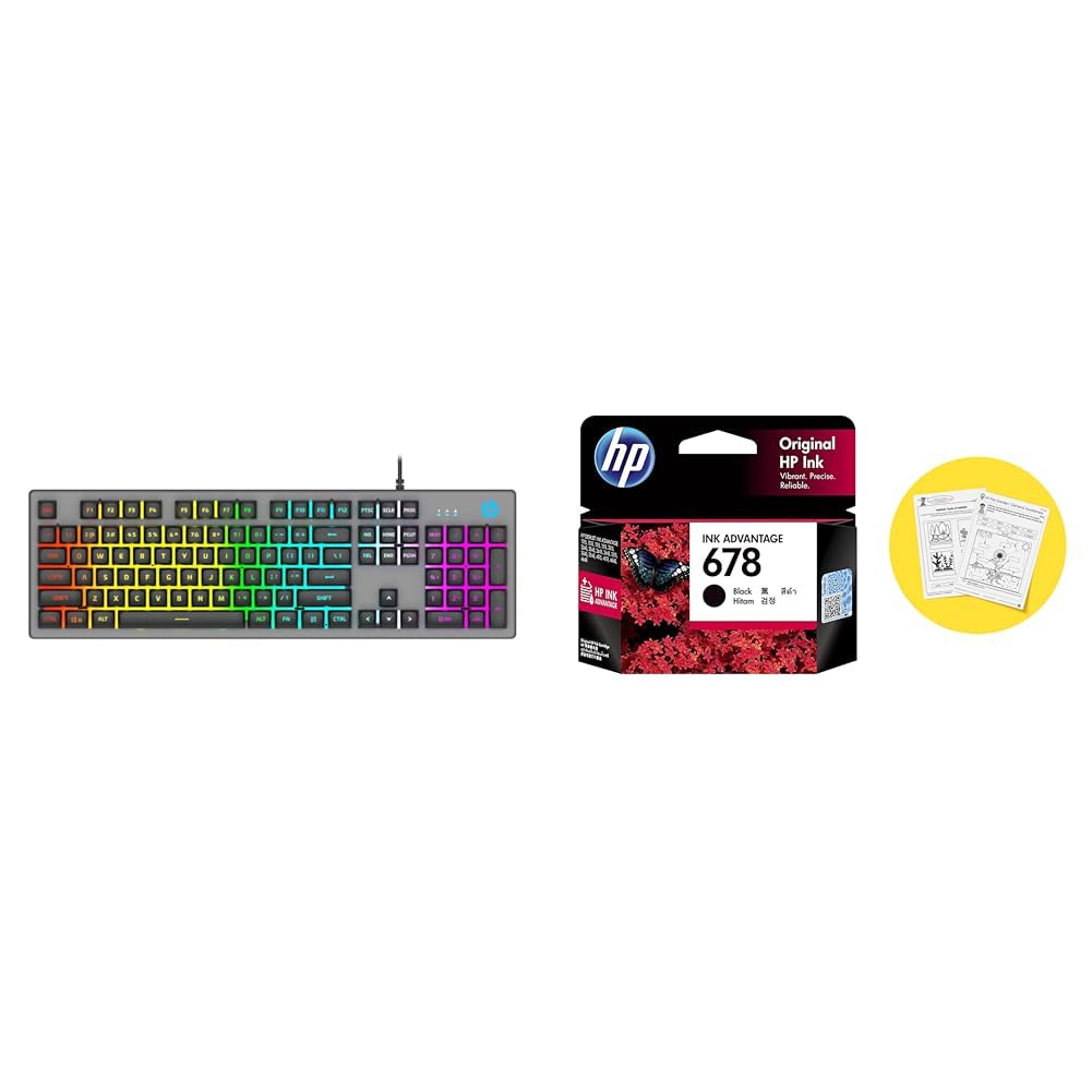 HP K500F Backlit Membrane Wired Gaming Keyboard with Mixed Color Lighting, Metal Panel with Logo Lig
