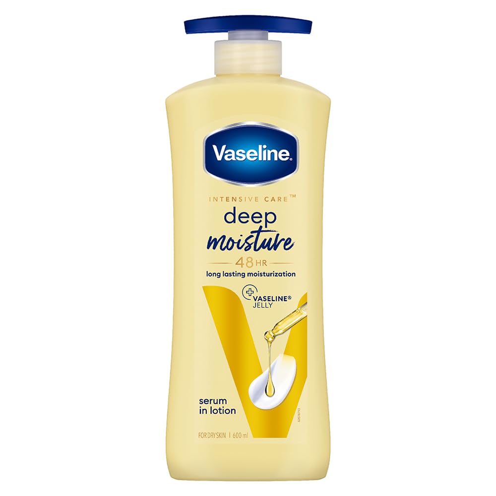Vaseline Intensive Care Deep Moisture Nourishing Body Lotion 600 ml, Daily Moisturizer for Dry Skin, Gives Non-Greasy, Glowing Skin - For Men & Women