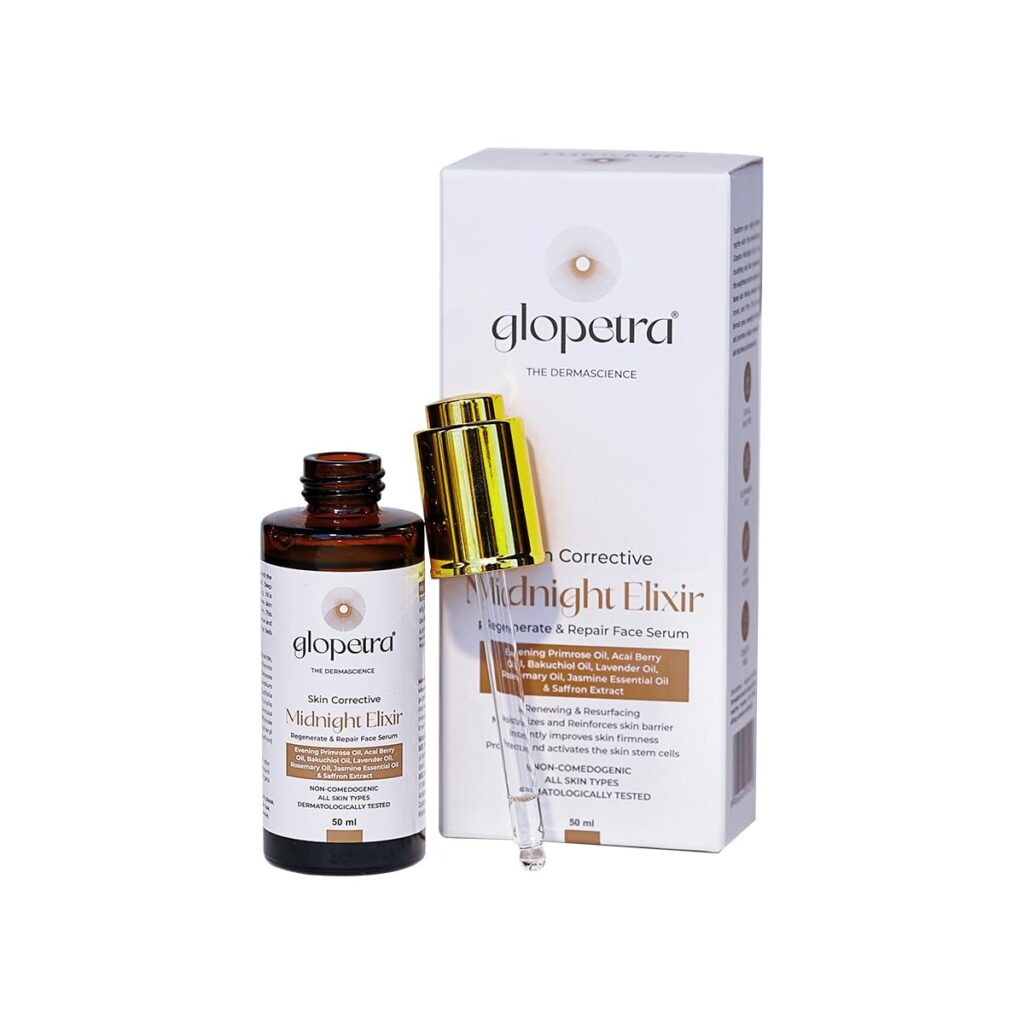 Glopetra Midnight Elixir Face Serum, 50 ml, Skin Corrective, Non-Comedogenic, All Skin Types