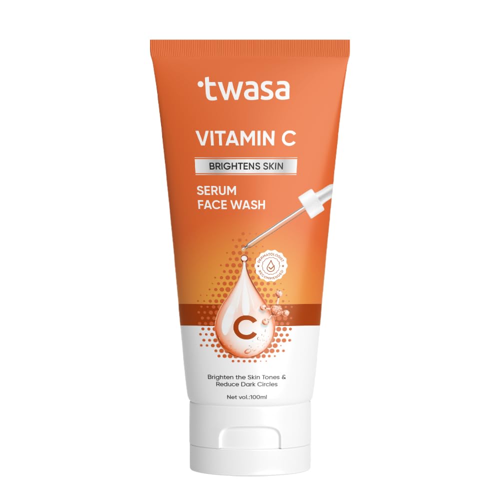 Twasa Vitamin C Serum Face Wash For Skin Brightening, Even Skin Tone & Reduce Dark Circles with Niacinamide & Orange Beads | Paraben & SLS Free(100 ml)