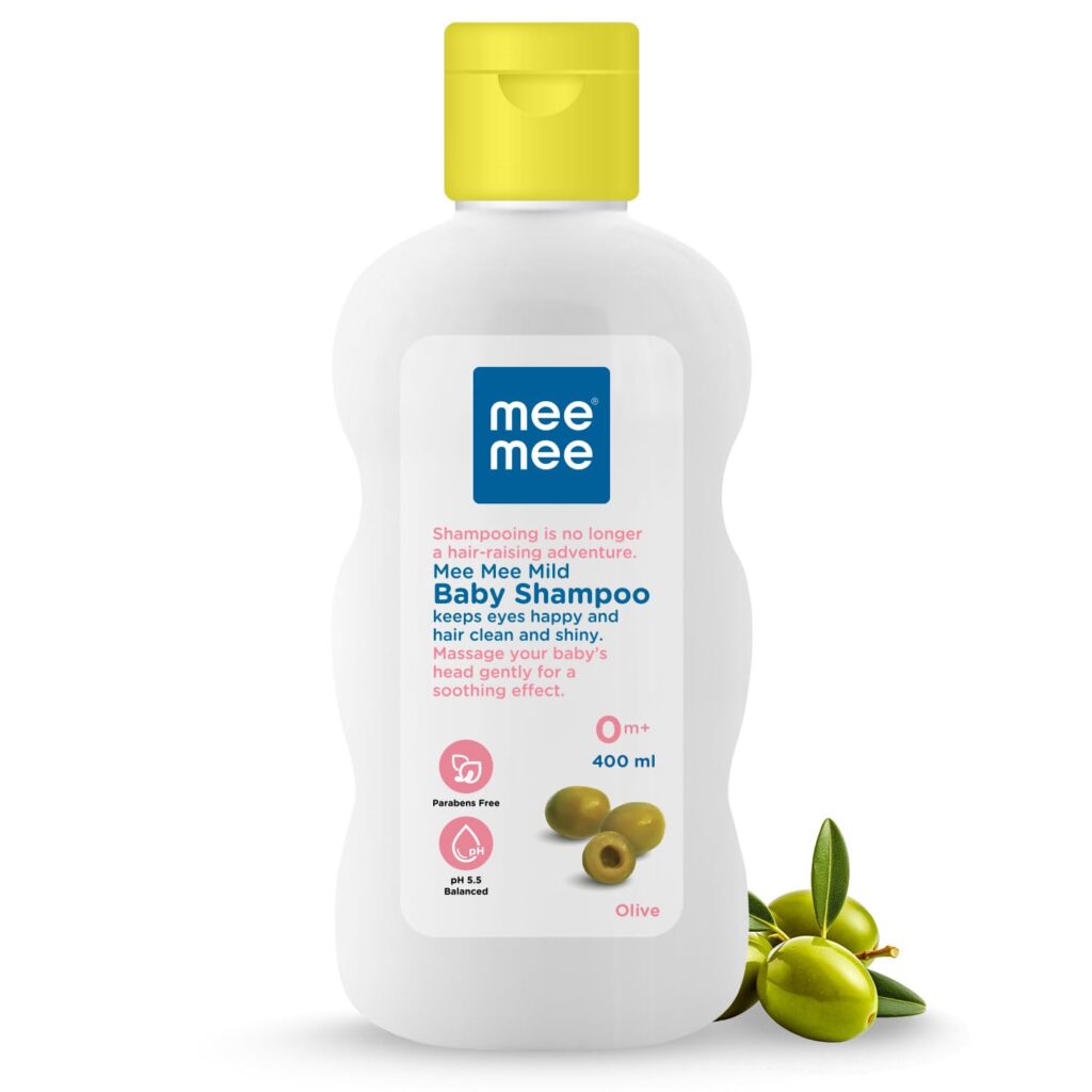 Mee Mee Gentle Baby Shampoo 400ml | For Daily Moisturizing Enriched with Olive Extracts | Tear-Free Formula Nourishes, Soothes, & Protects Sensitive Skin | Hypoallergenic, Sulfate and Paraben-Free | Skin Friendly PH