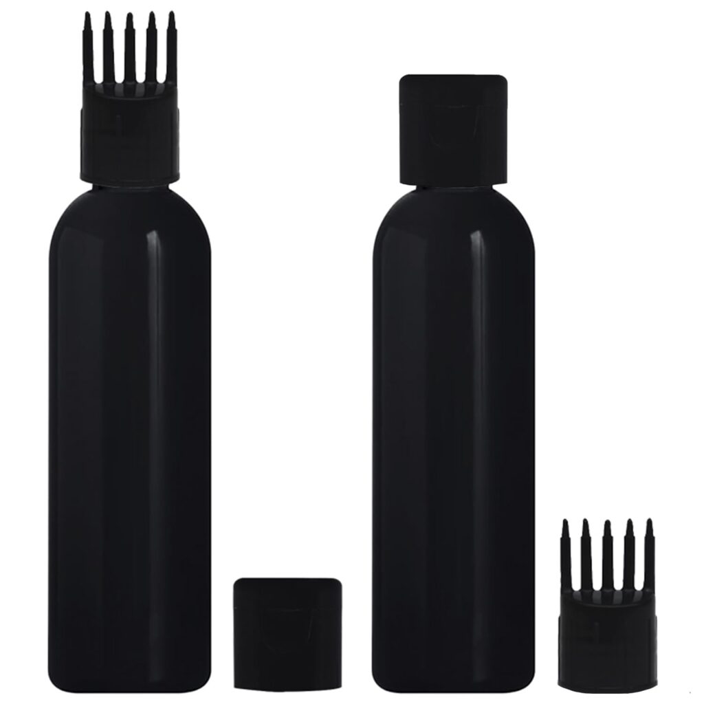 ERZA Hair Root Applicator Bottle For Applying Hair Oil Shampoo and Medicine, Oil Applicator Bottle For Scalp With Comb, 100ml Applicator Hair Root Bottle, Black Bottle Black Cap, Pack of 2