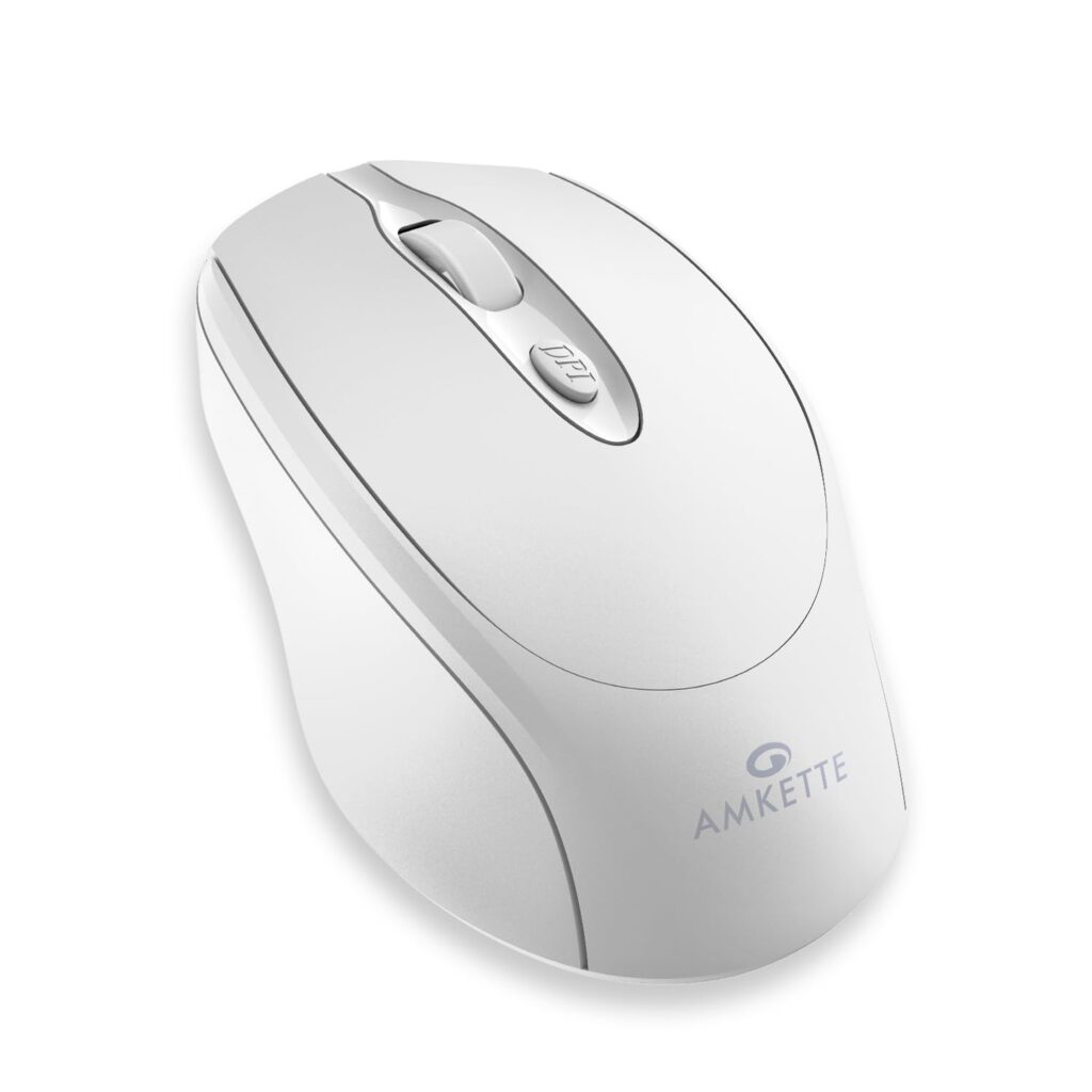 Amkette Hush Pro Byte Plus Rechargeable Wireless Mouse/Bluetooth Mouse | Dual Device Connectivity with Advance 2.4 GHz & BT 5.2 | 1600 DPI | Silent Switches | Ergonomic Design | Type C Charging |White