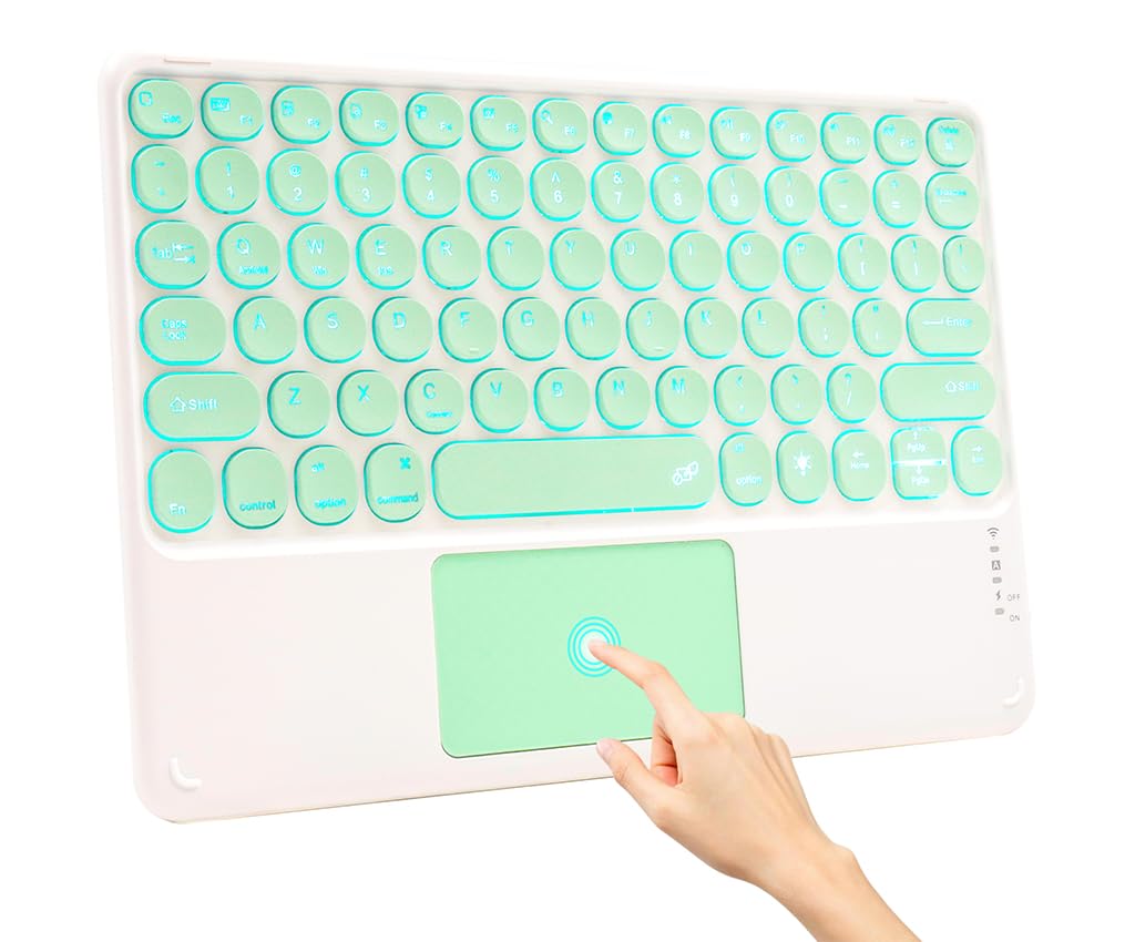 Concept Kart Universal Wireless Bluetooth Keyboard with Touchpad and RGB Backlit Compatible with iPad Tablet, Android, Windows, Mac, Laptop | Silent Keys| Ultra-Slim Multi-Device Keyboard (Green)