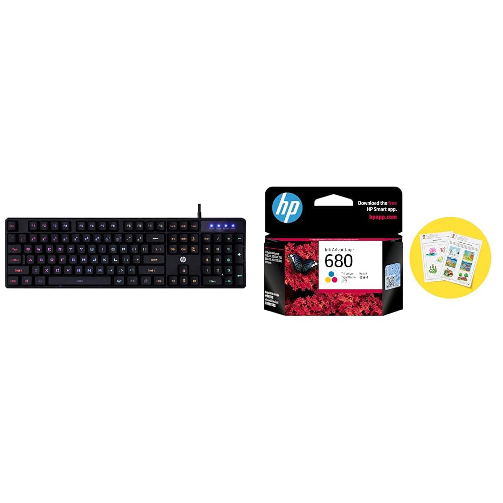 HP K300 Backlit Membrane Wired Gaming Keyboard with Mixed Color Lighting, 4 LED Indicators, Matte Fi
