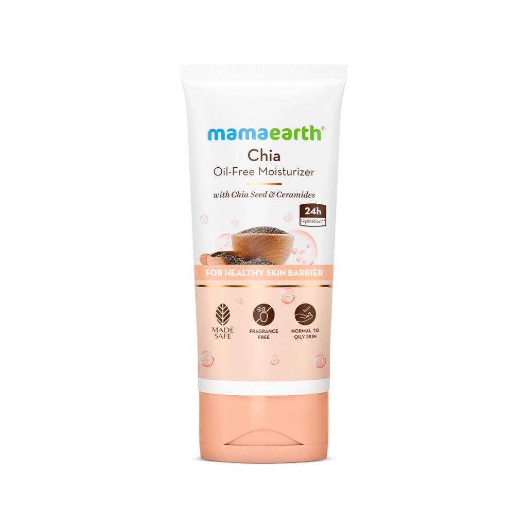 Mamaearth Chia Oil-Free Moisturizer with Chia Seed & Ceramides for Normal to Oily Skin | For Hydrated Glow | 24 Hrs Long-Lasting Hydration | Co-Created with Dermats | Healthy Skin Barrier | Oil-Free Formula | Fragrance Free | 80 g
