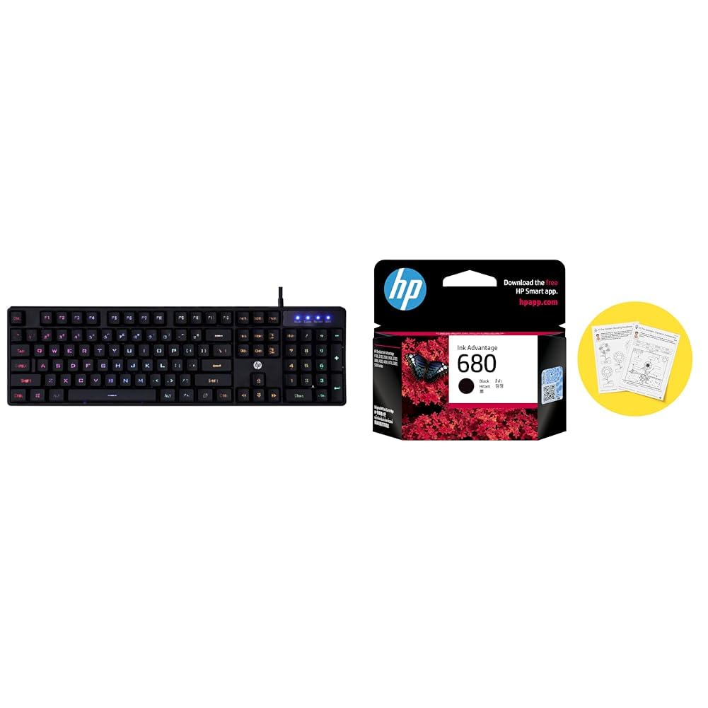 HP K300 Backlit Membrane Wired Gaming Keyboard with Mixed Color Lighting, 4 LED Indicators, Matte Fi