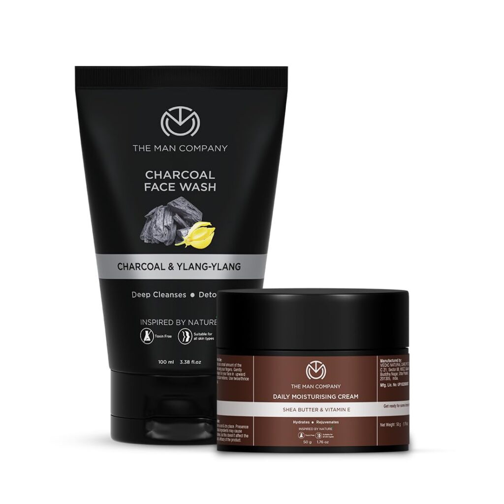 The Man Company DeTan Daily Pack with Activated Charcoal Face Wash & Daily Moisturising Face Cream | Argan, Shea Butter, Vitamin E | Deep Cleansing, Moisturizing - Pack of 2
