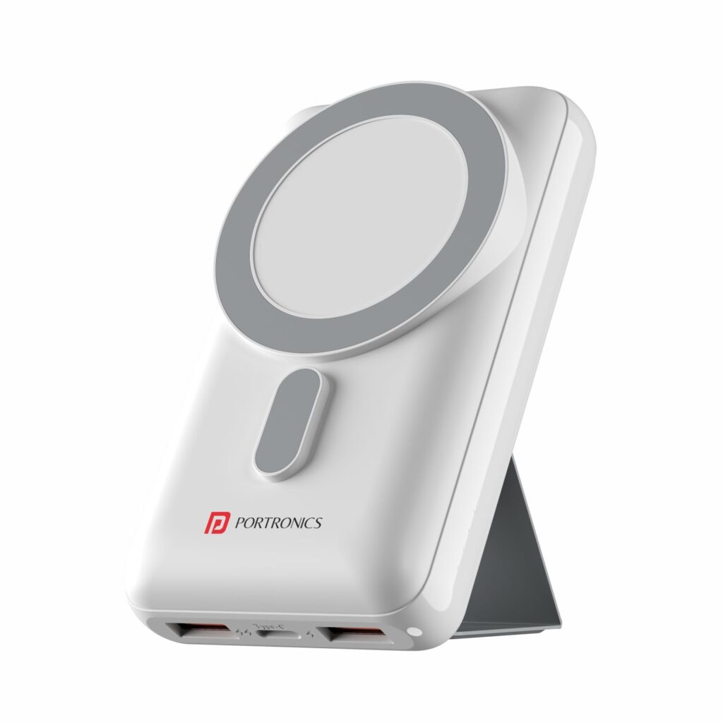 Portronics Wirecell 10 10000mAh 15W Magnetic Wireless Power Bank with 22.5 Wired Output Compatible with iPhone 12 & Above, Samsung Galaxy Z Fold 2, S20 FE, S6 Edge & Other QI enables Devices(White)