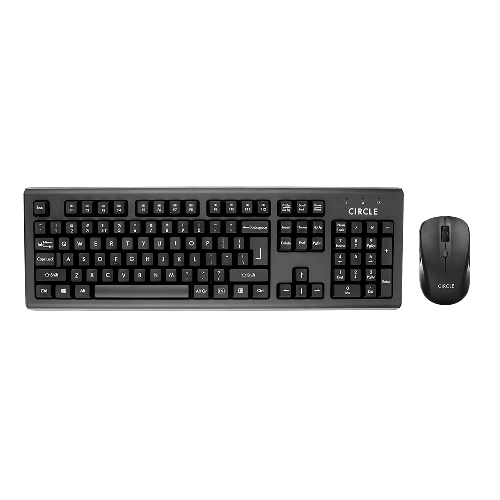 Circle Endurer A10 wireless Combo Keyboard-Black and Silent Pro Mouse with DPI 800/1200/1600 with Unique slim Design, Spill resistance, Ultra low battery power consumption,KAILH silent switch in Mouse