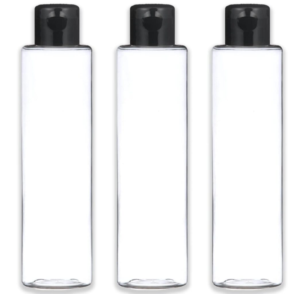 Thinqkart Select 200Ml Empty Clear Round Bottle With Black Flip Top Cap,Multipurpose Reusable Container For Hair Oils, Shampoo, Conditioner, Lotion, Medicated Oil And Sanitizer (Pack Of 3) - Plastic