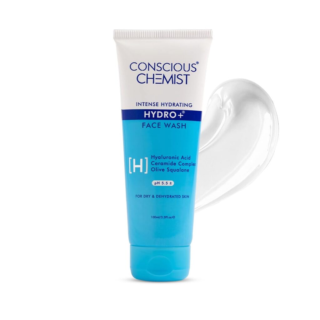Conscious Chemist® Gentle Face Wash for Dry Skin | 100ml | Hydrating Cleanser for Face with Hyaluronic Acid, Ceramides and Ginseng Extract, Treats Dull and Dehydrated Skin for Women & Men - Hydro+
