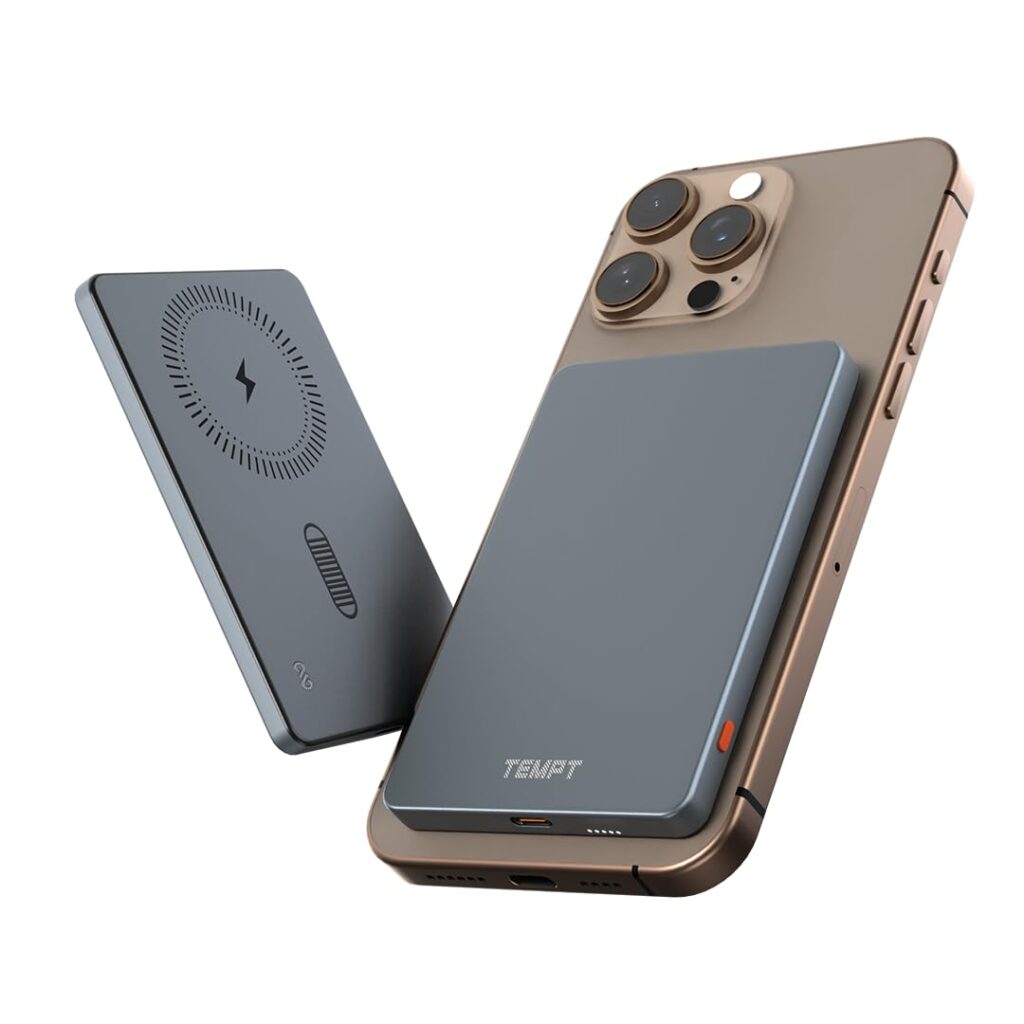 TEMPT Joos 5000mAh Power Bank– 15W Wireless Charger, 22.5W PD Fast Charging, Ultra Slim 9.7mm, Lightweight Portable Battery Pack, Compatible with iPhone 15/14/13/12 Series