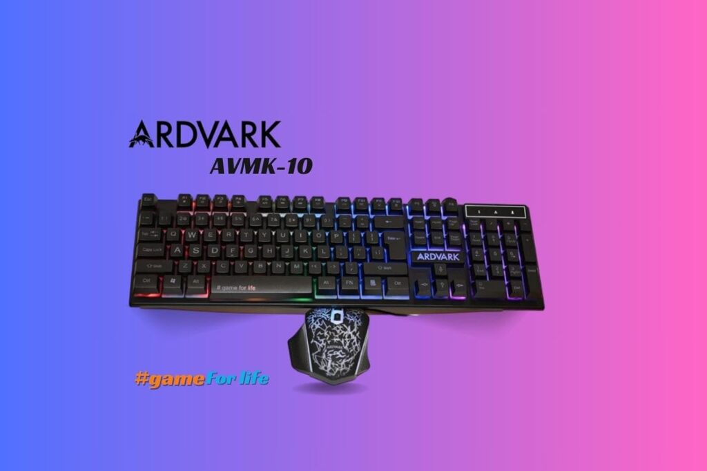 ARDVARK AVMK10 Wired Gaming Keyboard and Mouse Combo Light Up Membrane Keyboard and Gaming Mouse Full Size Keyboard with RGB Rainbow Backlit and Anti Ghosting Keys Adjustable Mouse for PC