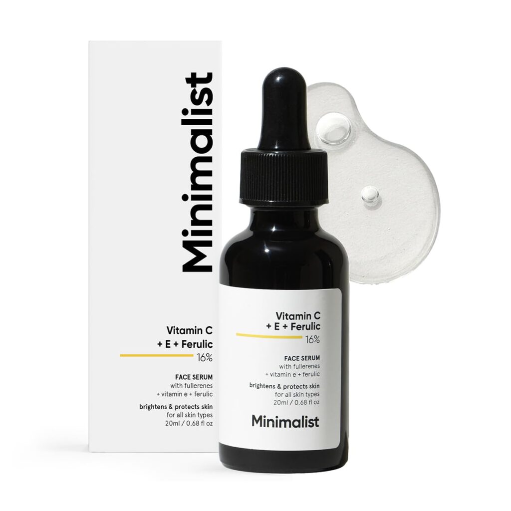 Minimalist Skin Brightening Vitamin C 16% Face Serum for All Skin Type | Treats Uneven Skin Tone with Advanced Glowing Formula With Power of Vit C & E, Ferulic Acid & Fullerenes to boost radiance, Protects from Oxidative Stress & Improves Skin Texture| For Women & Men | 20 ml