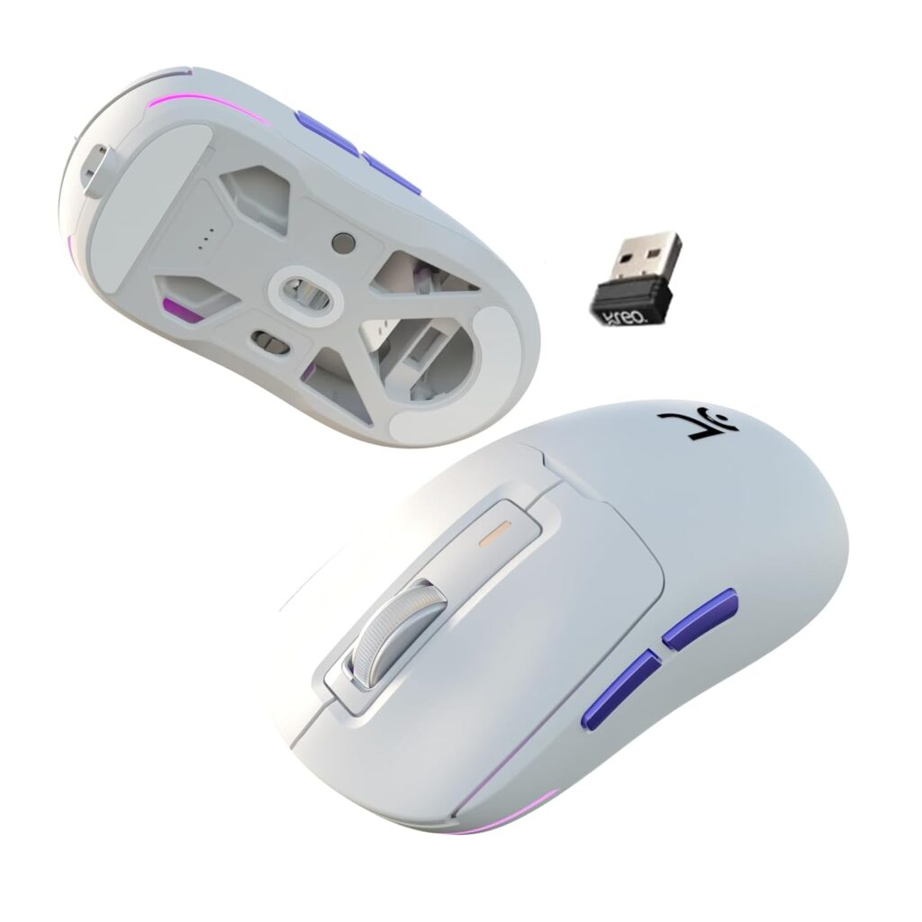 Kreo Pegasus 58 GMS Ultra Lightweight Wireless Gaming Mouse, Top PixArt Sensor, 6 Programmable Buttons, Bluetooth, 2.4GHz Connectivity Gaming Mouse, DPI Upto 26000, Software Included (White)