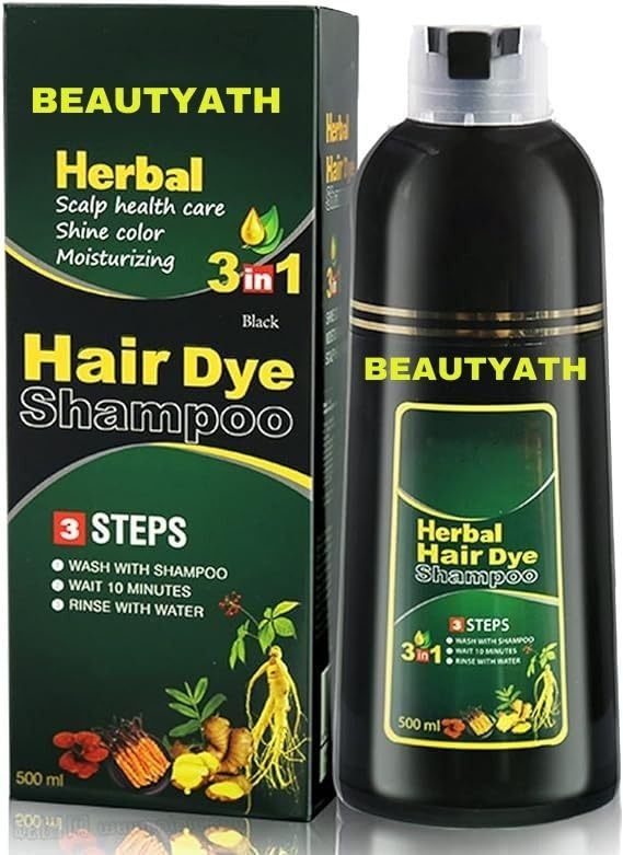 Herbal Hair Dye Shampoo Natural Non-Scalp Hair Care Multi -10 Mins Herbal Hair Darkening Shampoo-Color Hair Dye for Men and Women 500ml(Black)