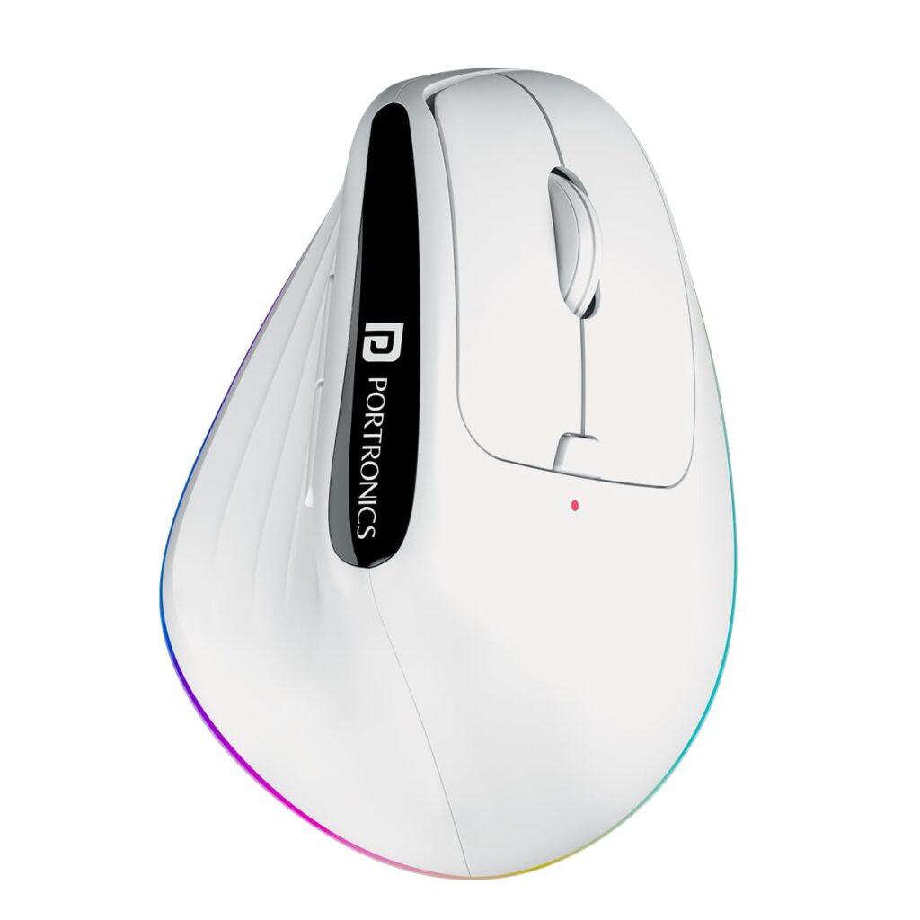 Portronics Toad Ergo 3 Ergonomic Wireless Mouse with RGB, 2400 DPI, Dual Mode BT & 2.4GHz Connectivity, Rechargeable Battery, 6 Buttons, Adjustable DPI, Silent Clicks (White)