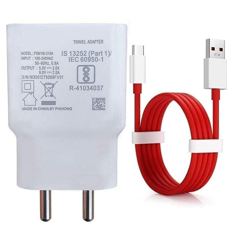 Type C Charger for Samsung Original Adopter Super Fast Quick Charging Smart IC Technology with 1m Type C Red USB Data Cable (White, VO, VT.W2)