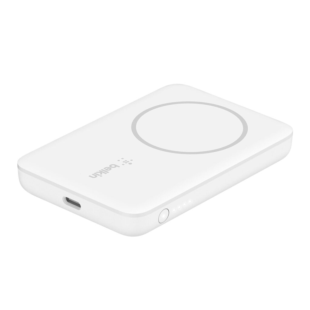 Belkin Quick Charge Magnetic Wireless Power Bank 2500mAh for iPhone 13/13 Pro/13 Pro Max/13 Mini/12/12 Pro/12 Pro Max/12 Mini Compatible for Magsafe Covers - (BPD002BTWH, White, Sleek Design)