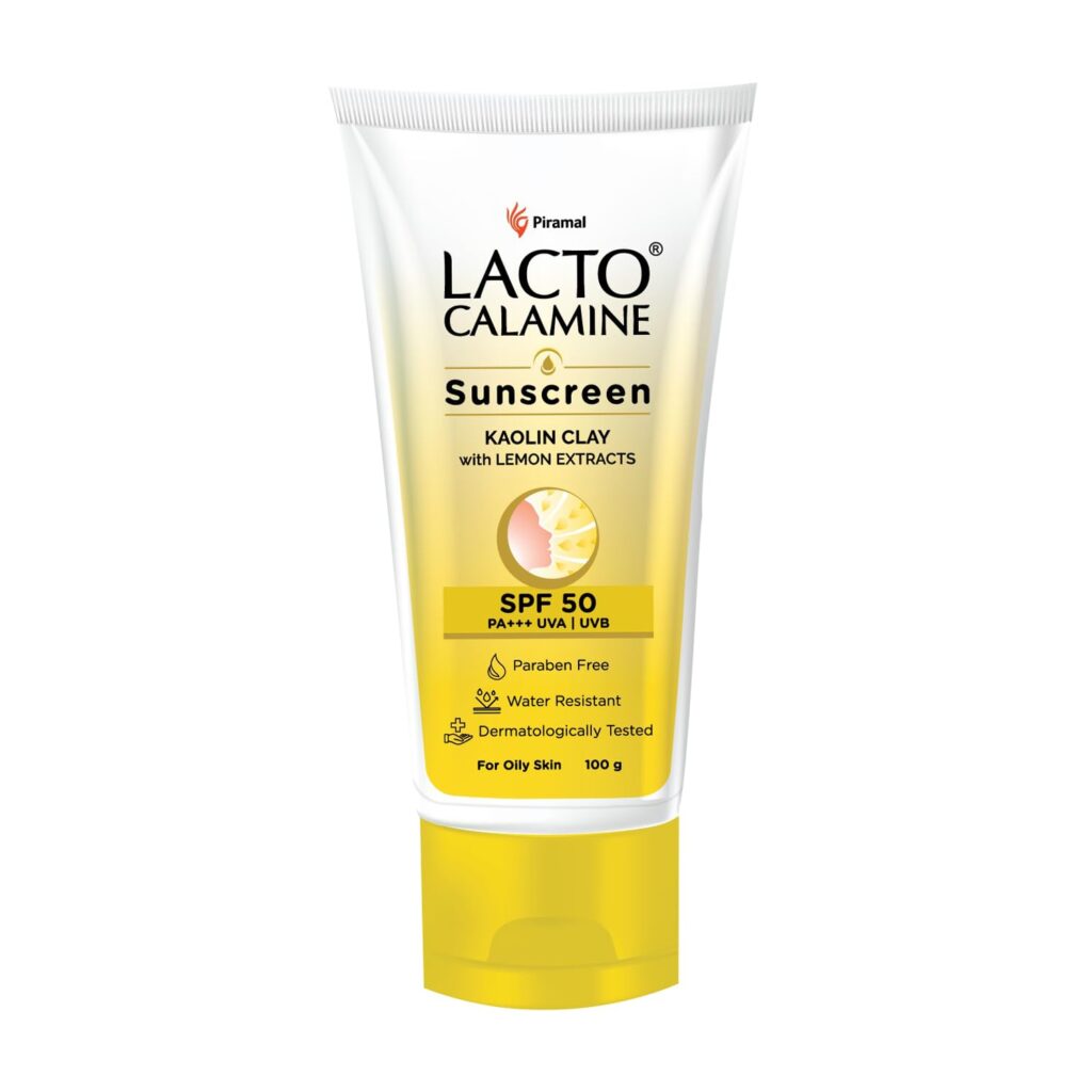Lacto Calamine Sunscreen SPF 50 | 100g | PA +++ Sunscreen For Oily Skin | UVA – UVB | Water Resistant & No White Cast | With Kaolin Clay, Vitamin E & Lemon Extracts | Paraben Free