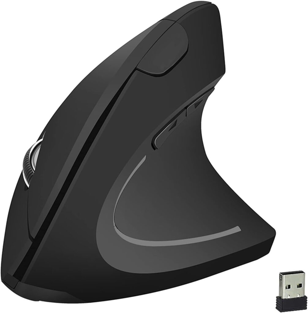 ETZIN Ergonomic Mouse, Rechargeable 2.4GHz Wireless Vertical Optical Mice, 5 Adjustable DPI 800/1200/1600/2000/2400 Levels 7 Buttons for Laptop/PC/Desktop/MacBook, Black EPL-599KM