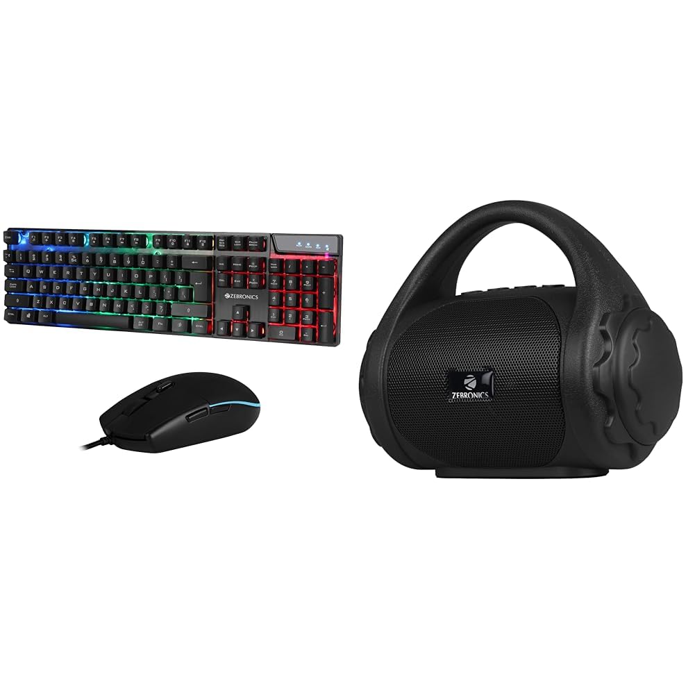 Zebronics War Gaming Keyboard and Mouse Combo,Gold Plated USB, Braided Cable,Multicolour LEDs/Gaming