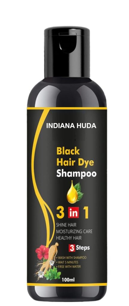 Indiana Huda Herbal Black Hair Dye Shampoo, 3-in-1 Formula, 100ml, Shine and Moisturising Care,for All hair types