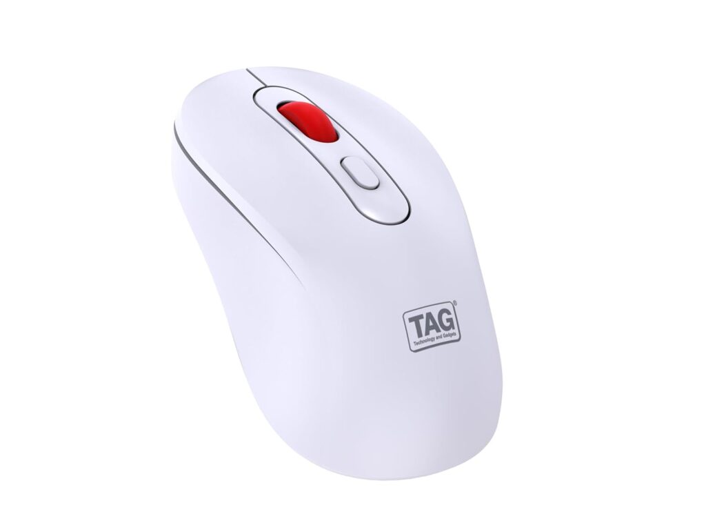 TAG WM900 White/Red Wireless Mouse, 2.4GHz + Bluetooth, Silent Clicks, 10m Range, Type-C Charging, Adjustable DPI (800/1200/1600), 72 Hours Usage, for PC/Mobile/Tablet, Supports Windows/Mac/Linux/iOS
