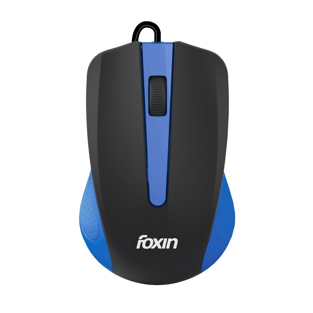 Foxin Glance Blue Wired USB Mouse | 1200 DPI Optical Sensor | Ergonomic & Lightweight (68g) with 3-Button | Plug & Play | 1.2M Cable | Silent Buttons | Wired Mouse for Laptop, PC, Desktop & Office Use