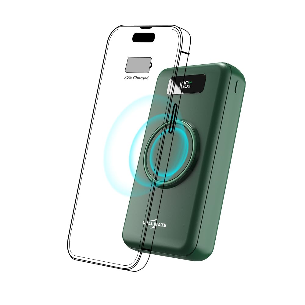 CALLMATE Wireless 20000 mAh Lithium Polymer Digital Display Power Bank with in-Built 4 in 1 Cable USB Input Port W-006 with 15 Watt Fast Charging (Green)