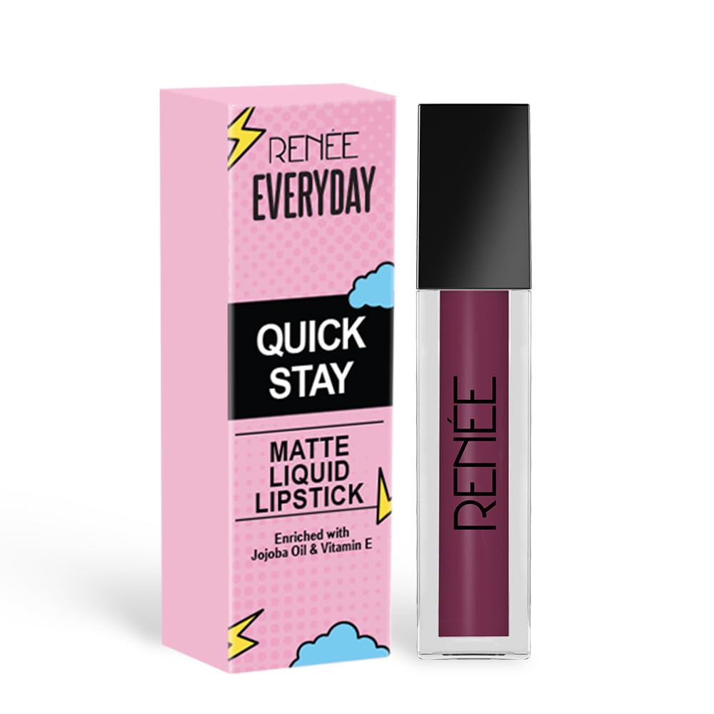 RENEE Everyday Quick Stay Liquid Lipstick - Wine Charm, Velvety Matte Finish, Long-Lasting & Lightweight, Hydrating & Non-Drying Formula, Ultra-Rich Pigment, Jojoba Oil & Vitamin E Infused