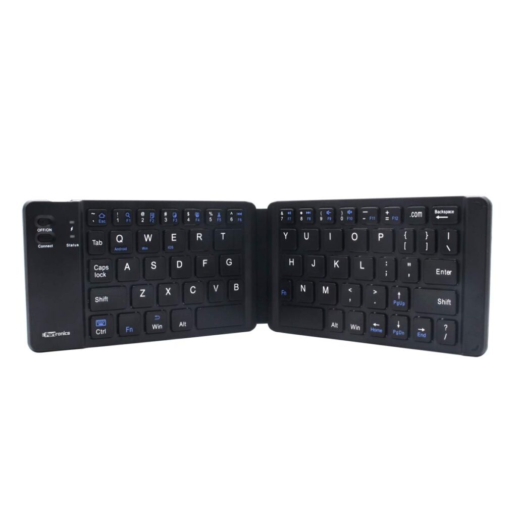 Portronics Chicklet Foldable QWERTY Keyboard, Mini Pocket Sized, Rechargeable, Bluetooth Wireless, One Touch Connect Button, for iOS, Android and Windows Tabs, Smartphones, Black