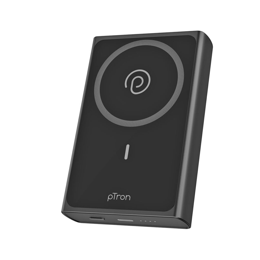 pTron Dynamo Fuel 20000mAh 15W Magnetic Wireless Power Bank w/ 20W Fast Type-C/PD Charging, USB Type-C Input/Output, Compatible with iPhone 12 & Above, Android & Other Qi Enabled Devices (Black)